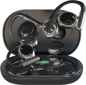 Black Wireless Bluetooth Earphones with Built-in Microphone, 50Hz Playback Time, LED Digital Display, Waterproof Design, Charging Case Headset Audio Metal Electronic