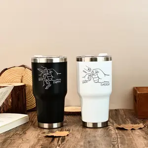 Dad Fist Bump Kids Names Tumbler, Father's Day Gift for Daddy, Tumbler Laser Engraved 30oz Stainless Steel Cup, Personalised Tumbler for Dad