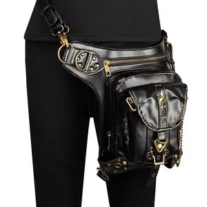 Gothic Waist Bag Fanny Pack PU Leather Steampunk Bag Purse Chain Leg Bag Crossbody Shoulder Messenger Hip Pouch STAR
