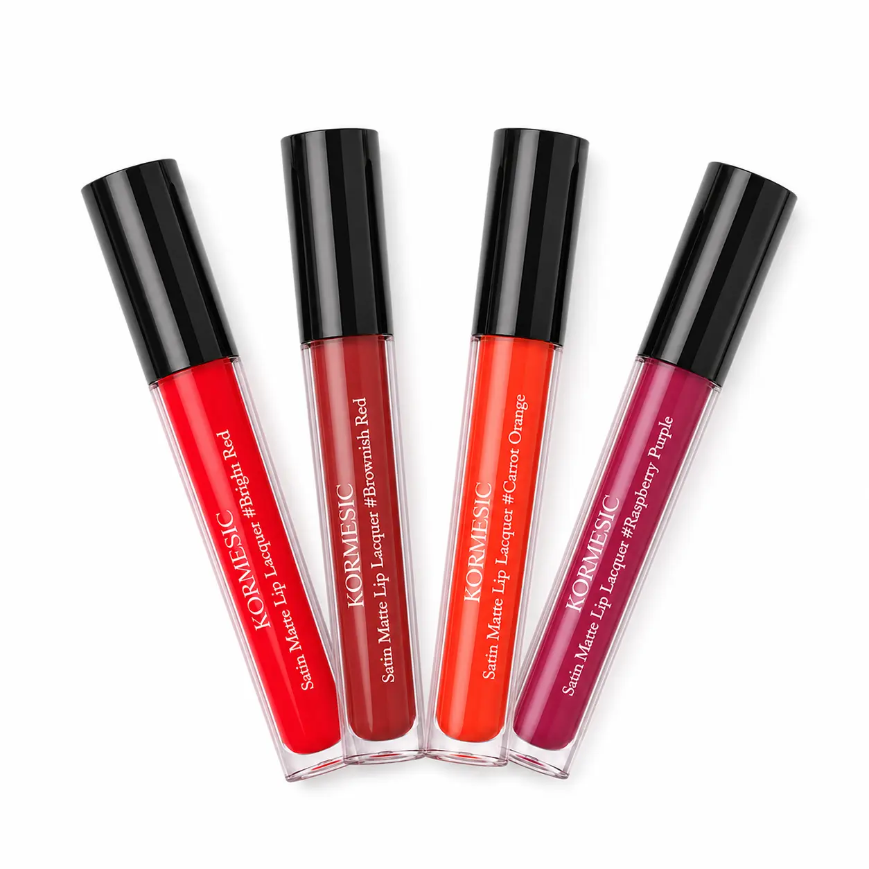 Satin Matte Liquid Lipstick Set, 4 Vibrant Shades, Smooth Lightweight Lip Lacquer for Daily Makeup, Bright Red, Brownish Red, Carrot Orange & Raspberry Purple, Velvety Lip Color with Easy Application for Women, 2.2g Each, Soft Matte Finish
