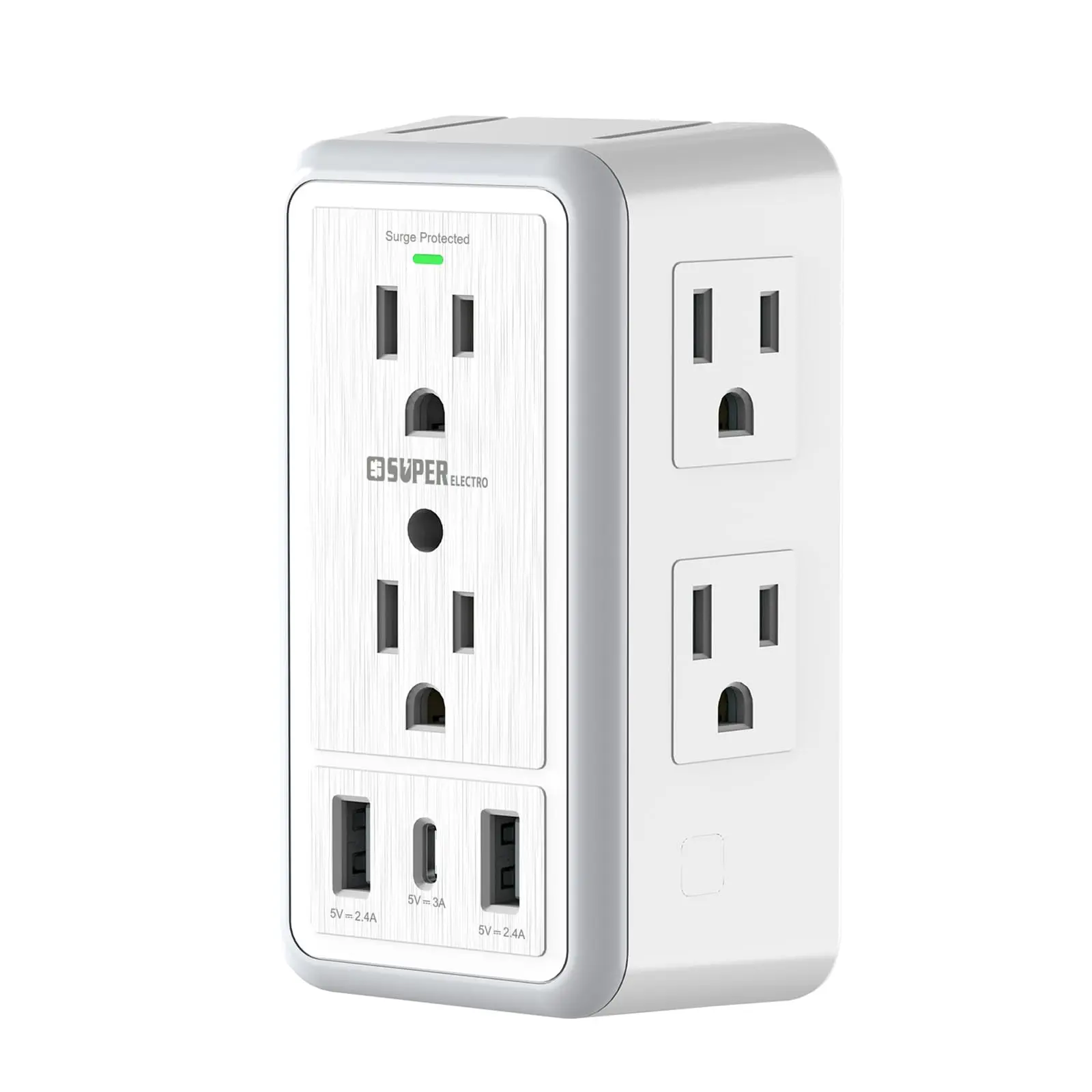 Smart 3-Sided Surge Protector Wall Socket Charger - 6 Outlets, 3 USB Ports (5V 3.4A Total), 1500J Surge Rating, Night Light, ETL Listed for Home, Office, Universal Socket, Usb Wall Charger