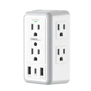 3-Sided Surge Protector Wall Charger - 6 Outlets, 3 USB Ports (5V 3.4A Total), 1500J Surge Rating, Night Light, ETL Listed for Home, Office