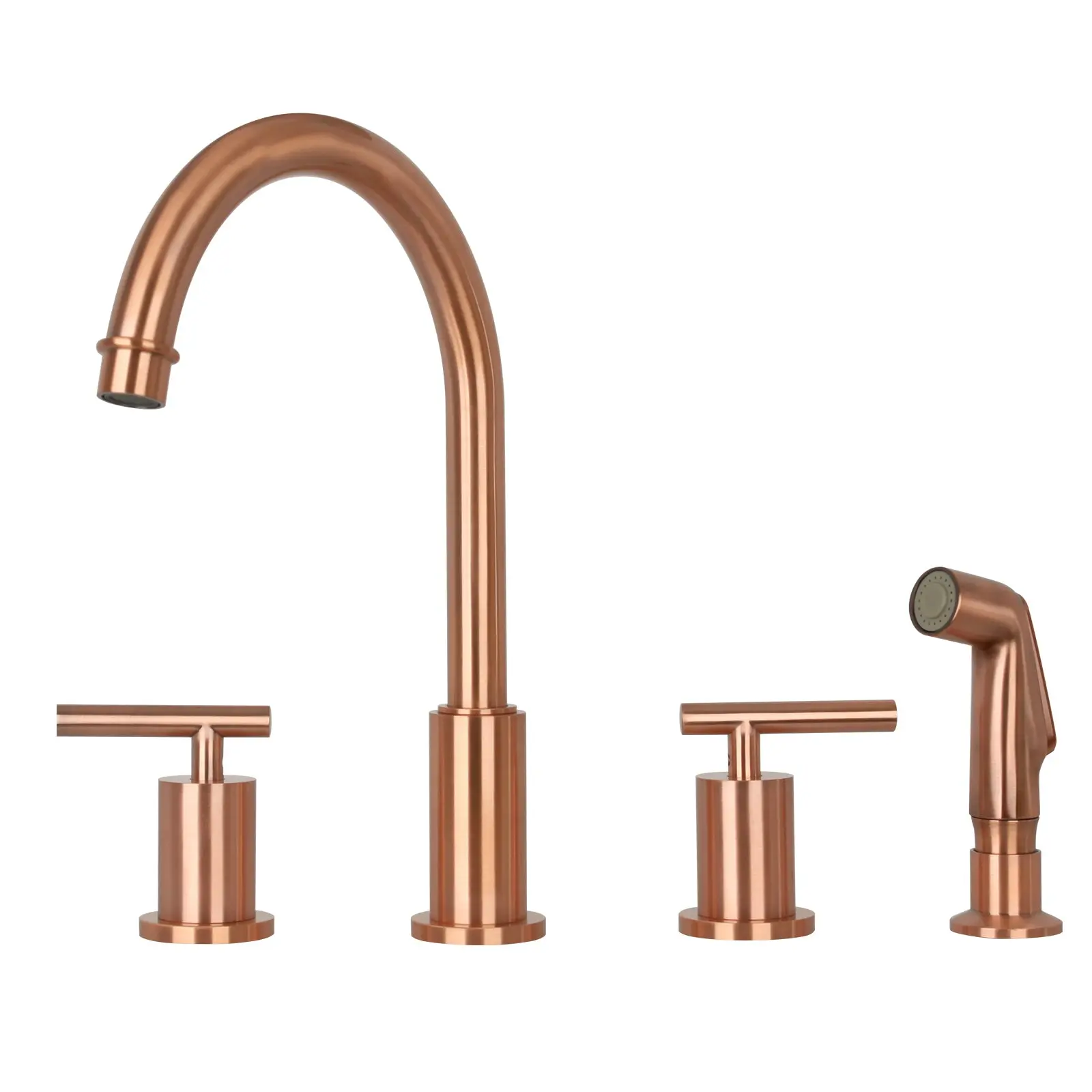 Two-Handles Copper Widespread Kitchen Faucet with Plastic Side Sprayer