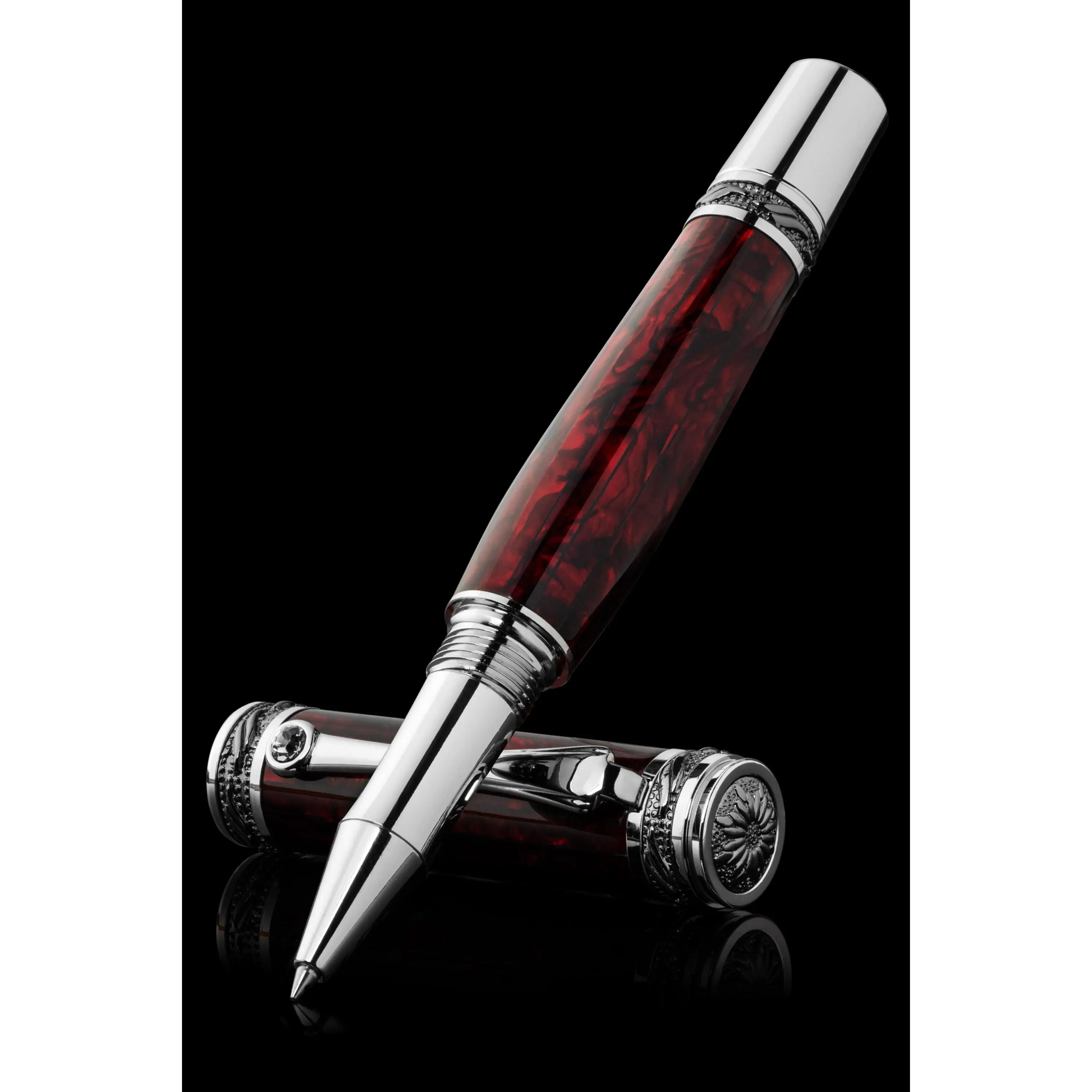 Pitchman Tycoon Lustrous Red Abalone Shell Rollerball Pen