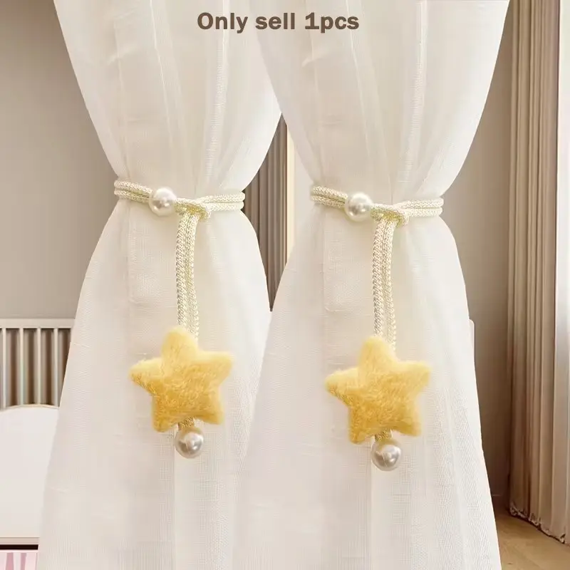 Star-Adorned Curtain Tie-Backs: Simple and Decorative Faux Pearl Curtain Cords. Ideal for Sheer Curtains and Mosquito Nets. Easy to Install, Durable, Stylish, and Beautiful—Perfect for Bedroom and Living Room Curtains. Curtain Tiebacks