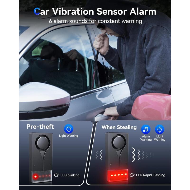 Car Anti-Theft System, Vehicle Anti-Theft Vibration Sensor Alarm and Red Light, Wireless Remote Control Anti-Theft Car Device, Magnetic Mount Design Suitable for Cars, Trucks (Upgraded 4.0)