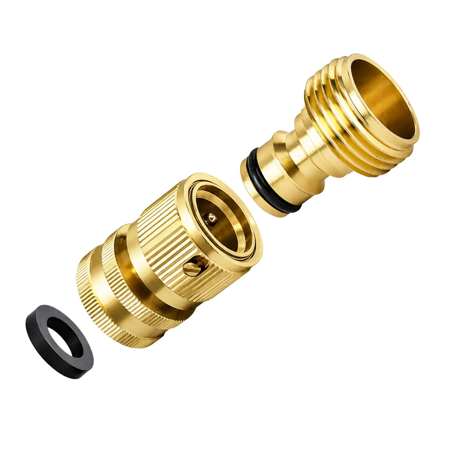 Garden Hose Quick Connector Set, Solid Brass 3/4 Inch GHT Thread Fittings, Leak-Proof Male & Female Hose Adapters, Heavy Duty No-Leak Water Hose Connectors for Outdoor Gardening, Lawn & Yard Use