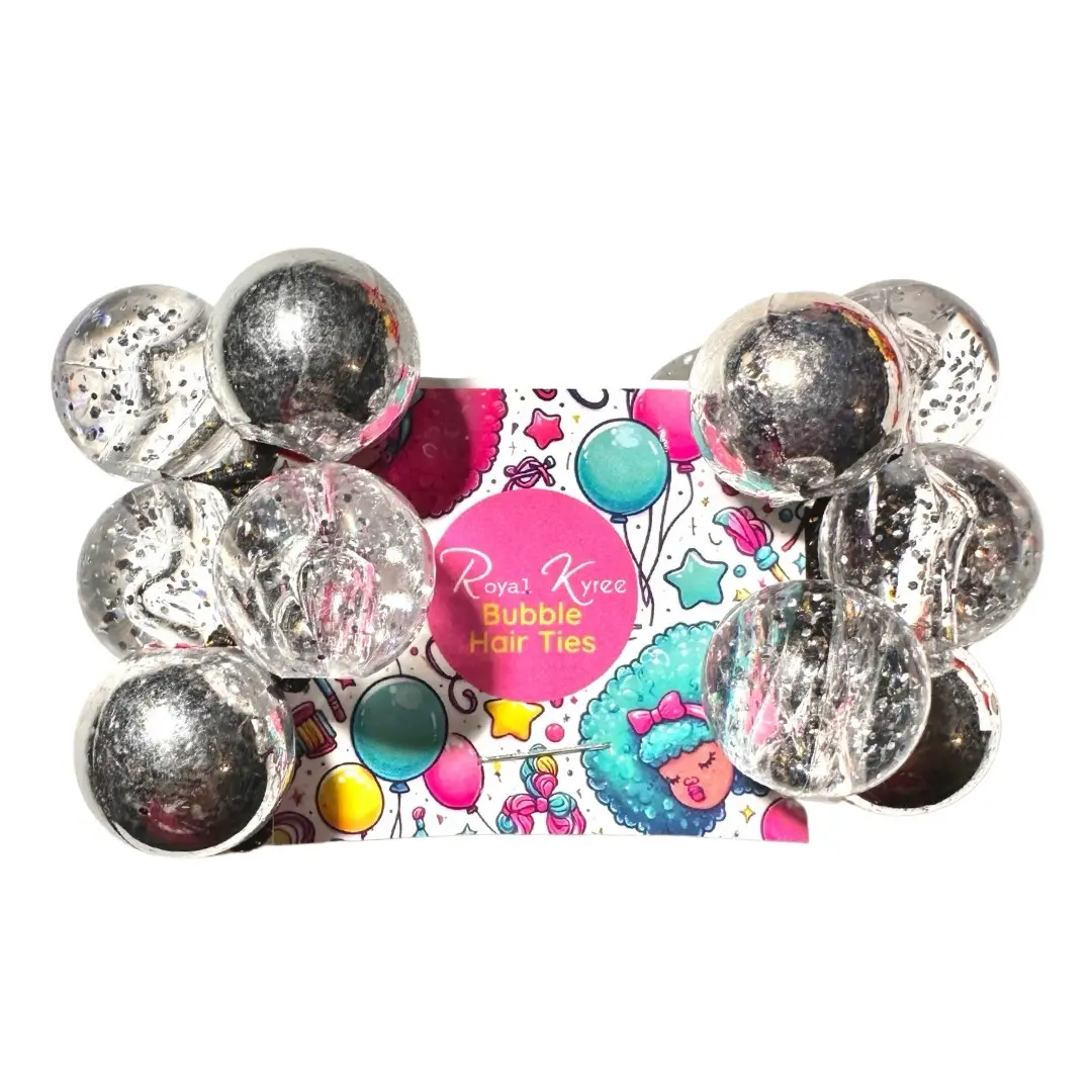 8 Pcs Silver & Glitter Bubble Hair Ties - Royal Kyree