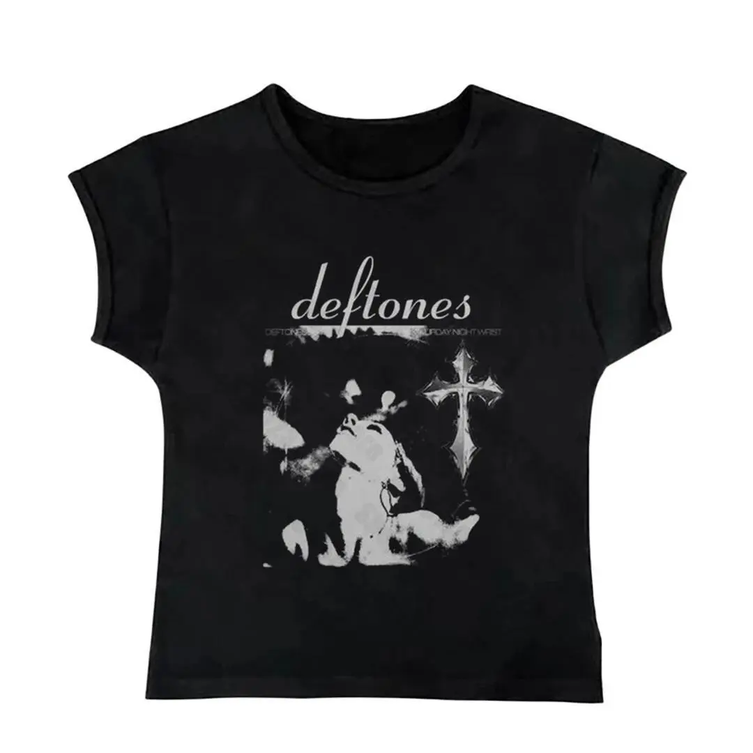 Gothic Emo Girl Tops Baby Tee, Women Summer Short Sleeve Shirt, Emo Scene 2000s Clothes, Y2k 2000 tops, Casual Cotton Tee, Gift For Girlfriend