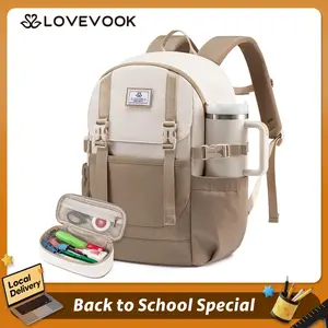 LOVEVOOK TikTokShopBacktoSchool School Backpack for Teen Girls, Waterproof Travel College Bookbag for Middle High School with Large Cup Holder, Fits 15.6'' Laptop, Cute Aesthetic kids Student Backpack
