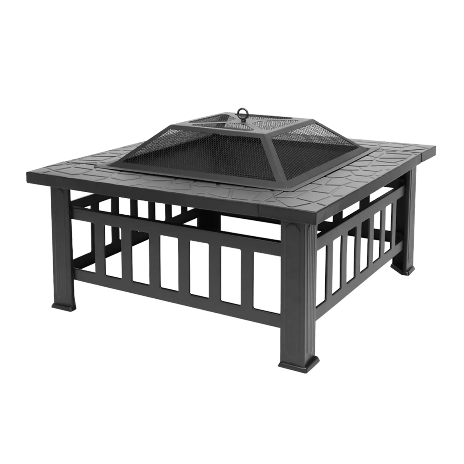 Portable Courtyard Square Metal Fire Pit with Accessories， Great for Outdoor  Backyard Patio BBQ Garden Stove Fireplace for Camping Trip, Outside Wood Burning and PicnicBlack