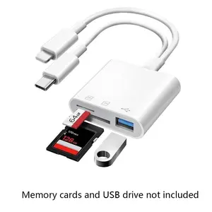 Multifunctional USB-C & Lightning Card Reader, Fast Transfer Adapter for iPhone/iPad/laptop, Supports SD/TF/micro SD Cards, No APP Needed