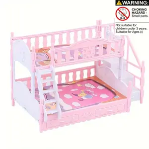 Mini Dollhouse Twin Bed Furniture Set, Upper Lower Bunk Bedroom Scene Model, Kids Role Play Toy Accessories, Home Decor Gift Idea, Doll Crib