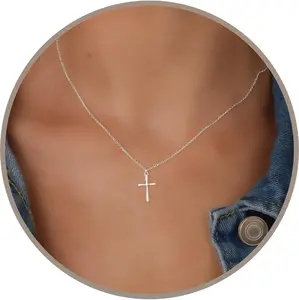 Simple Cross Necklace for Women, 16-18 Inches Adjustable Silver/Gold Chain, Small Simple Religious Cross Charm Jewelry, Faith Gift for Her