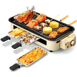 Indoor Grill Electric Smokeless, Indoor Grills For Kitchen With Non-Stick Cooking Removable Plate, Portable Korean BBQ Grill With Removable Temperature Control, Dishwasher Safe, 1500W Fish Griller