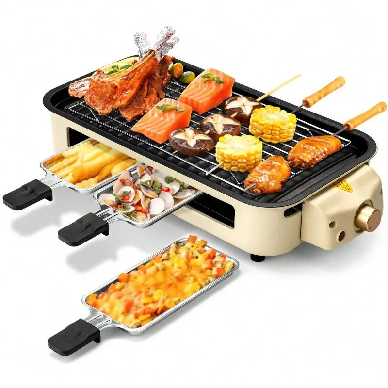 Indoor Grill Electric Smokeless, Indoor Grills For Kitchen With Non-Stick Cooking Removable Plate, Portable Korean BBQ Grill With Removable Temperature Control, Dishwasher Safe, 1500W Fish Griller