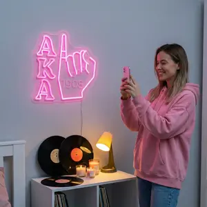 AKA 1908 Gesture Pink LED Neon Light - Dimmable USB-Powered Artistic Novelty Lighting, Illuminated Neon-Lit Wall Art, Sorority Gift for Anniversaries/Birthdays, Bedroom Dorm Decor, Illuminated Novelty Lighting