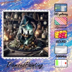 DIY 5D flocked diamond painting kit, AB drills, fairy dust drills, crystal drills, magic hat, castle, bat diamond embroidery, special craft diamond art set, wall decoration, Handmade Gifts, gift for family, loved ones, friends.
