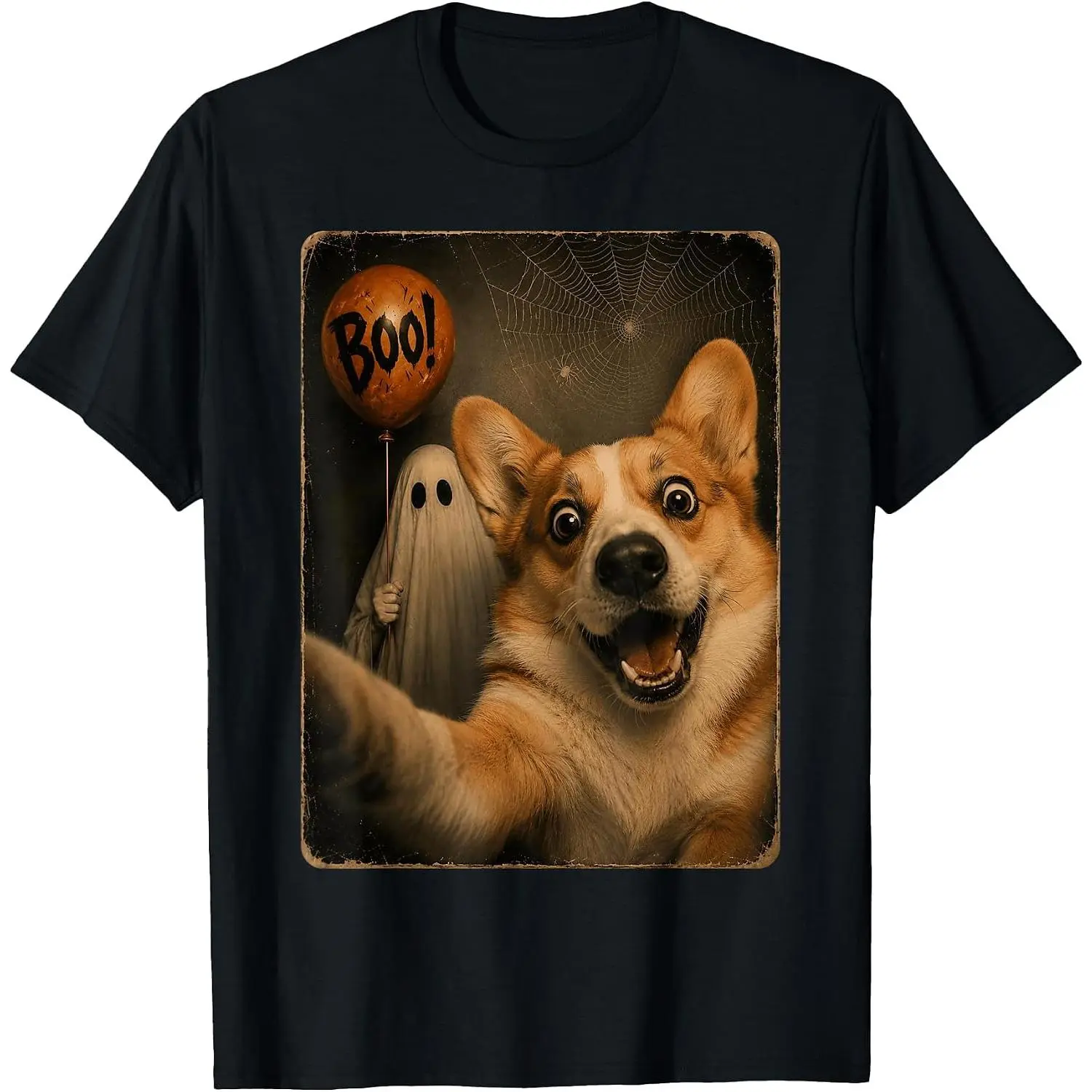Cotton Funny Corgi Ghost Boo Halloween Selfie Dog Meme T-Shirt Unisex Clothing Streetwear