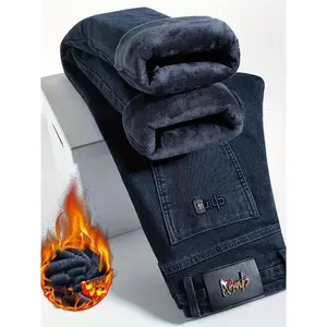 Men’s Thickened Warm Winter Pants — Insulated Straight-Leg Office Casual Jeans, No Belt Needed, Suitable for Extremely Cold Weather, Wear-Resistant Design, Special for Outdoor Sports