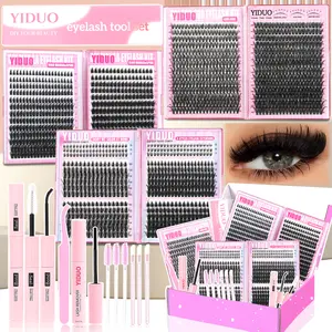1562Pcs Lash Clusters Kit Gift Packs 10 Styles Fairy-A/B/ Volume/ 40D/60D/100D/150D/Bottom Eyelash Glue with Lash Bond and Seal, Lash Remover, Lash Tweezers, Eyelash Brush, Eyelash Extension Kit for Beginners and Proficient