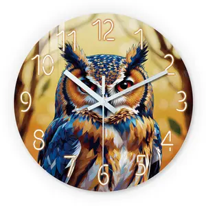 Geometric Owl Pattern Wooden Wall Clock, Silent 10-24 Inch Battery Operated, Ideal for Living Room Bedroom Office, Mother's Day Easter April Fools'