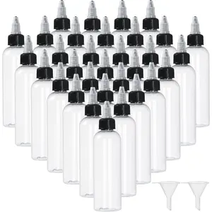32 Pack 4oz Boston Dispensing Bottle Empty Round LDPE Plastic Squeeze Dropper Bottles Squeeze Bottle with Twist Top Cap for Liquids Oils Art Crafts Kitchen Household