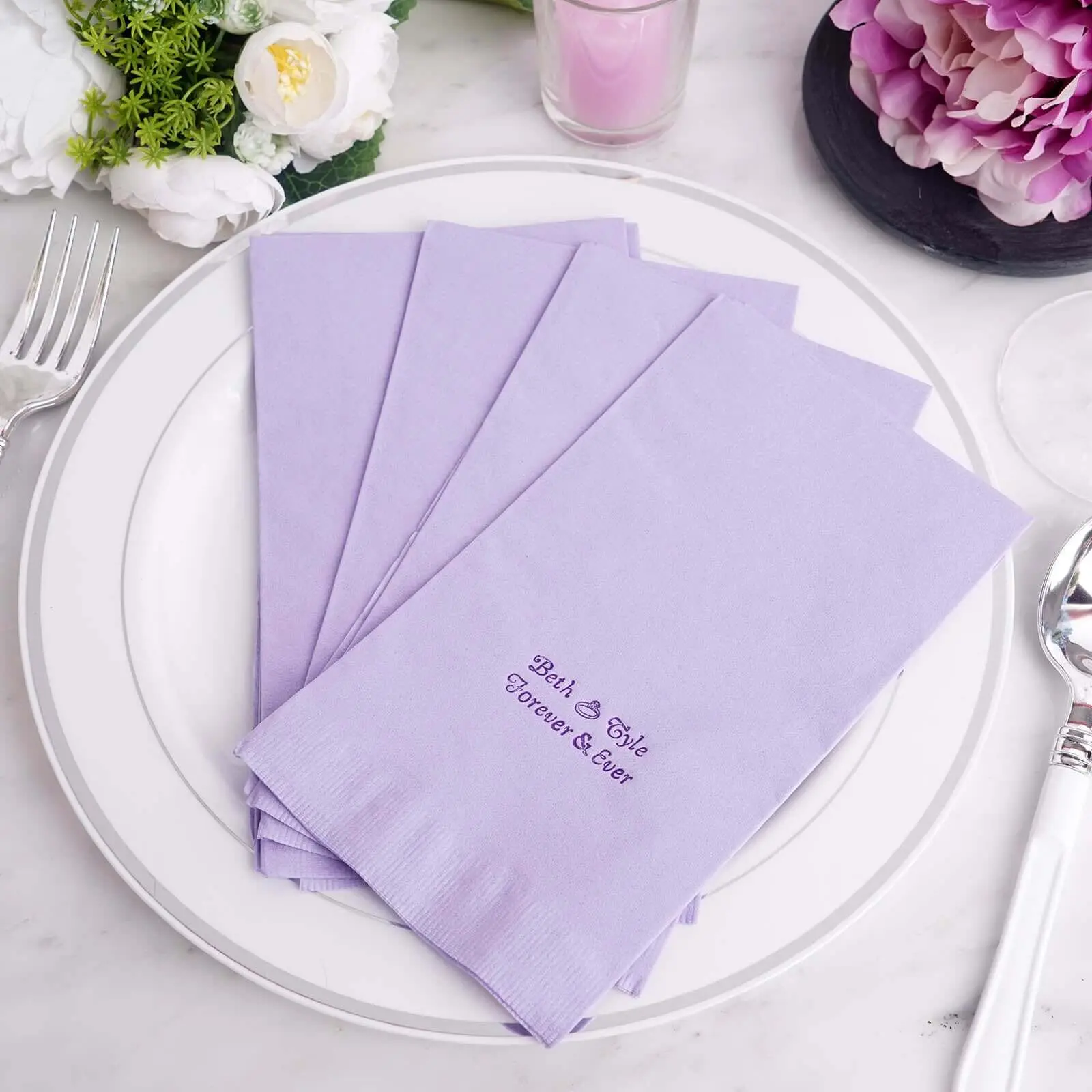 100-Pack Personalized Paper Dinner Napkins with Emblem Print & Personal Text - Disposable Tableware Wedding Favors for Weddings, Baby Shower