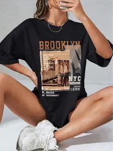 The Brooklyn Bridge Is A Famous Sight In New York BE BRAVE BE DIFFERENT Graphic Tees Women Tops
