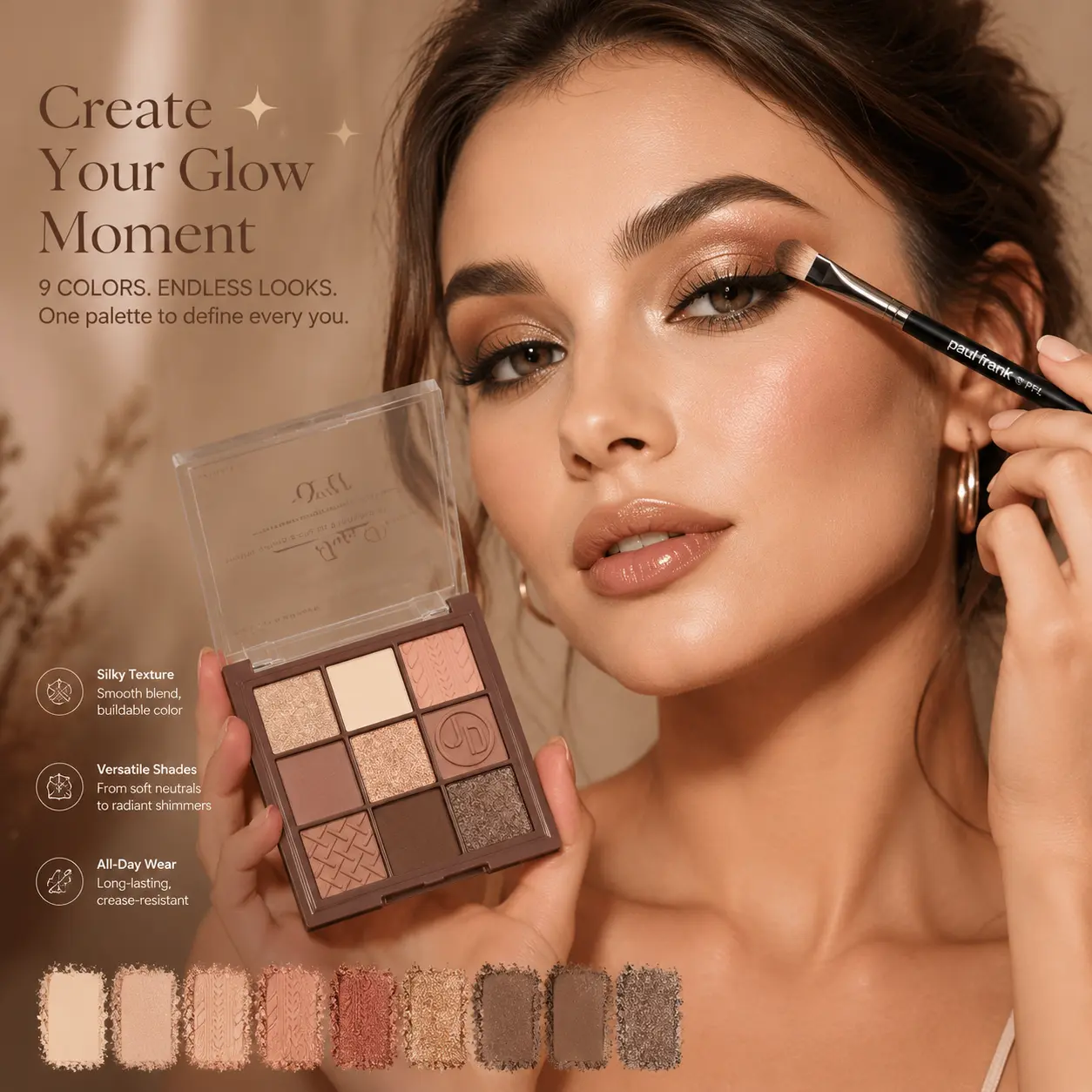 9 Color Eyeshadow Palette, Matte & Shimmer Nude Eye Shadow Makeup, Blendable Long Lasting Eye Makeup Palette for Daily & Party Looks