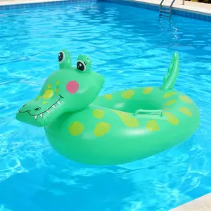 Cute Crocodile Shaped Inflatable Pool Float, Cartoon Crocodile, Portable Handle Design, Thickened PVC, Fun Float for Summer Water Play