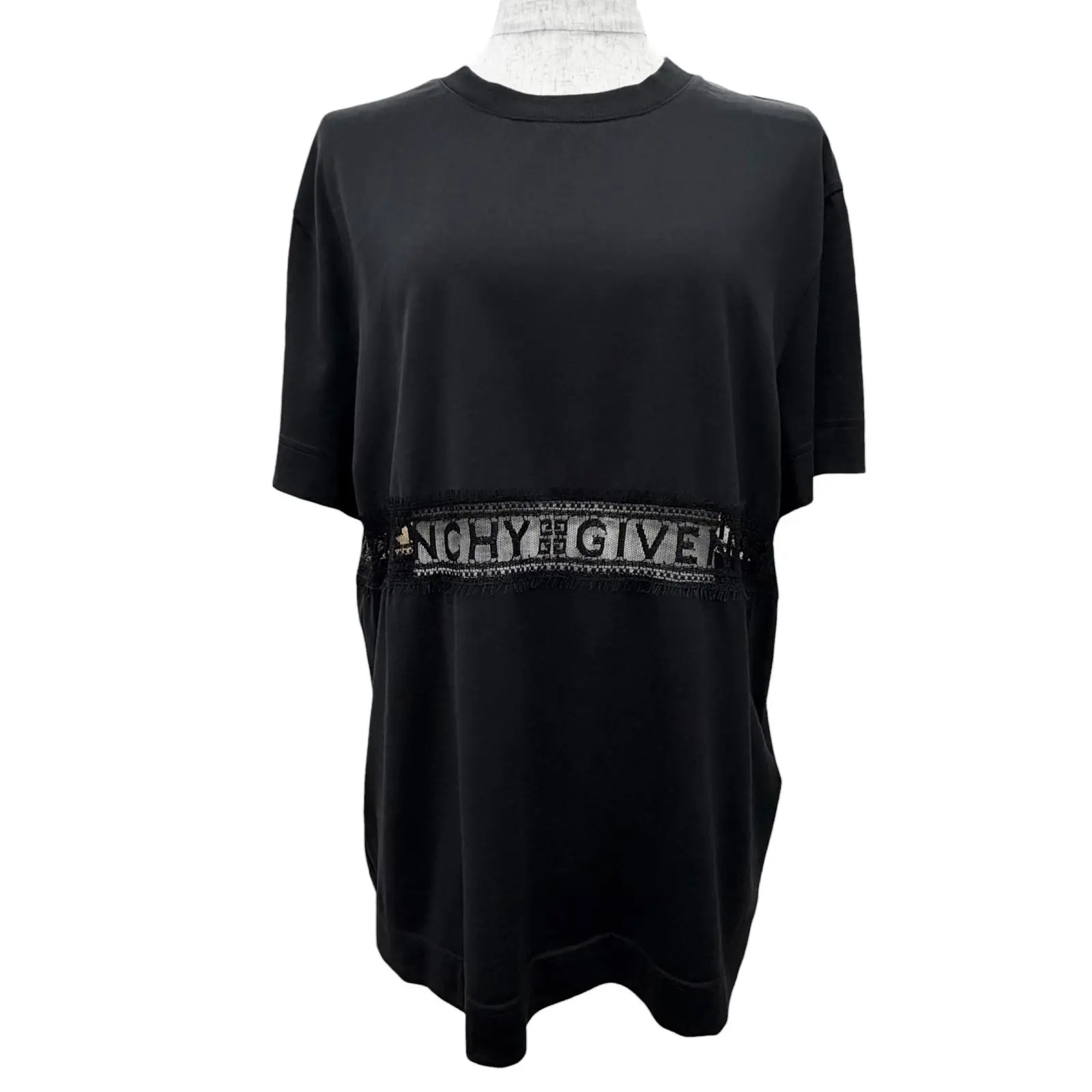Pre-owned GIVENCHY Cotton Small Leather Goods Logo Lace Detail T Shirt