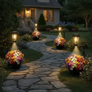 JNOEC 7.9 Inch Solar Lights Planter Dual-Sided 3000K Warm White Lighting, 2 in1 (Wall/Stand) Flower Pots, Auto on/Off IP65 Solar Post Light with Planter Waterproof for Yard, Patio, Porch, Pathway Decor tiktokshopspringglowup