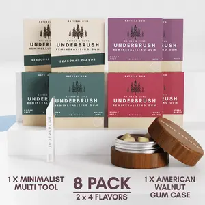 Underbrush Gum 8-Pack Bundle | All Flavors + Walnut Case & Multi Tool