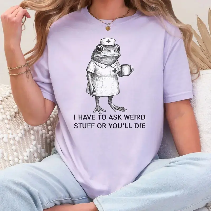 Funny Nurse Frog Shirt, Unhinged Whimsical Coqui Comfort Colors Graphic Tee, Medieval Dark Humor tshirt, Coffee Lover Nursing Shirt