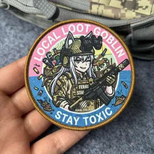 "Local Loot Goblin" Anime Cat Girl Printed Patch Hook and Loop Badge for Backpack Vest Hat