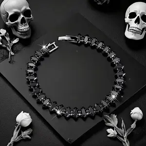 Stylish Black Marquise Tennis Bracelet Unisex Hip-Hop Gothic Halloween Design Hypoallergenic Synthetic Zircon Antioxidant Properties Perfect Gift for Valentine's Day Carnival Thanksgiving