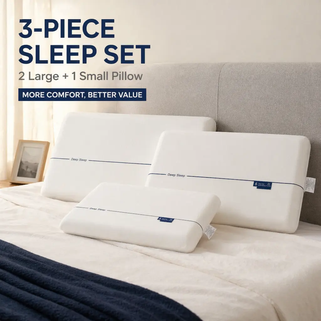 3-Pack Memory Foam Bed Pillow Combo (1 Price Deal) - 2 Extra-Large 30x20in (3.2in+3.9in Height), 1 Small 18.11x12.99x2.36in Ergonomic Pillow for Side & Back Sleepers