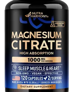 Magnesium Citrate Capsules 1000mg | High Absorption Supplement - Sleep, Muscle & Heart Support - Vegan | Non-GMO - Made in USA - As Powder | Pills | Tablets - 120 Capsules, 2 Month Supply
