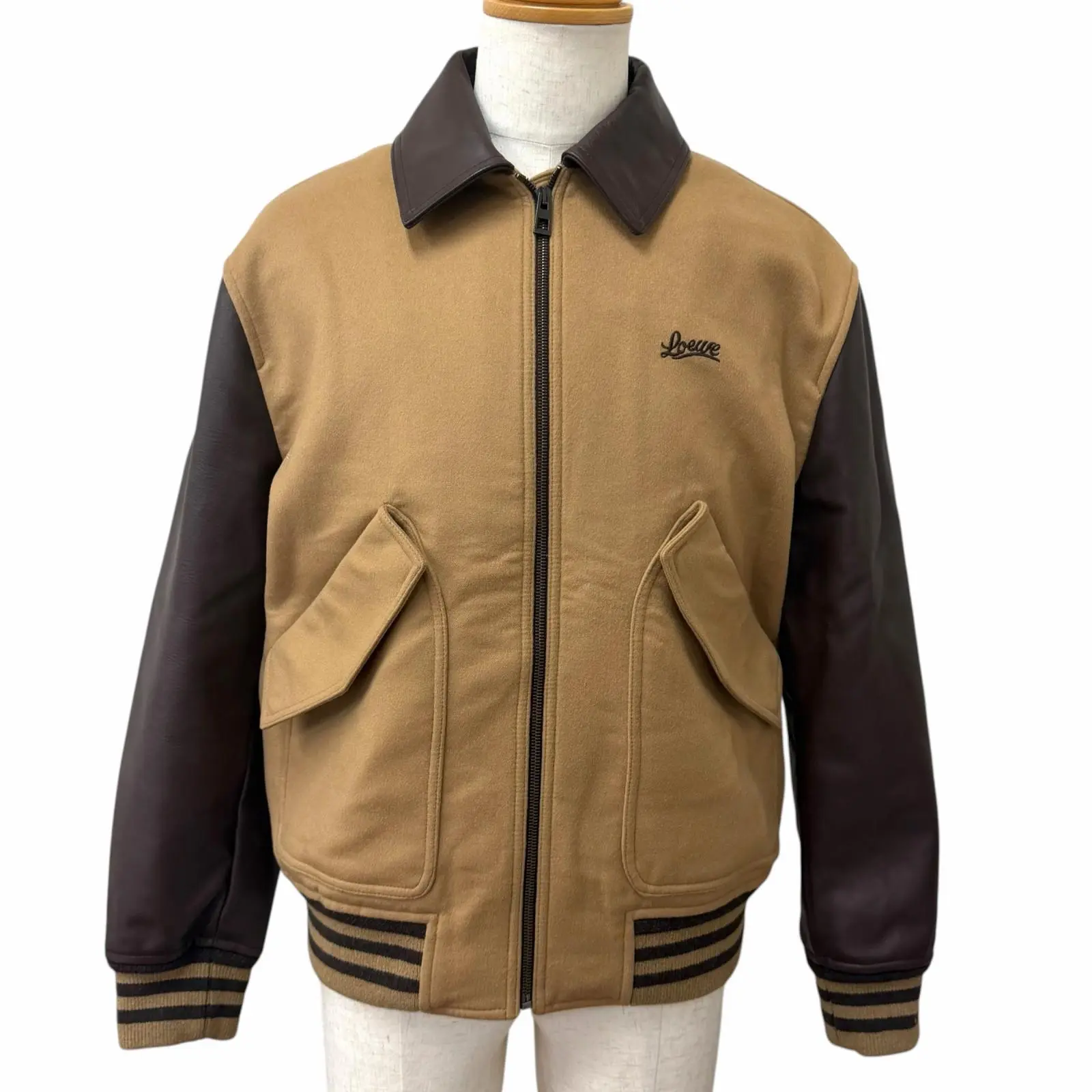 Pre-owned Loewe Wool Small Leather Goods Stajan Owl Varsity Jacket