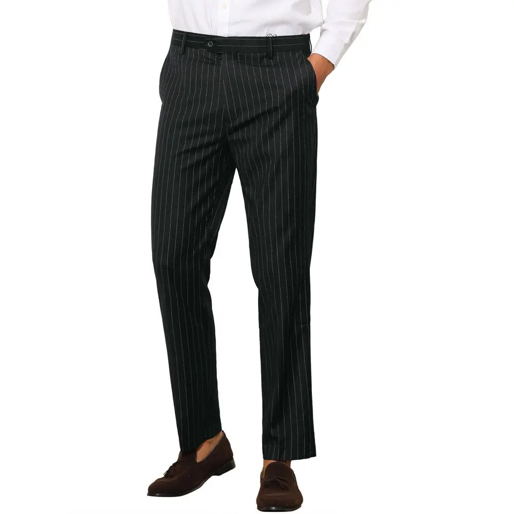 Lars Amadeus Men's Slim Fit Striped Dress Pants with Side Pocket, Flat Front Lightweight Viscose Fabric for Casual Office and Polo Pairing