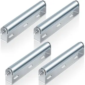 4 Sets 1.5'' Diameter Conveyor Rollers with Stands 10'' Galvanized Steel Long Roller and Bracket Set Easy Install Industrial Use Metal Canoe Kayak Woodworking Heavy Goods Support Kit