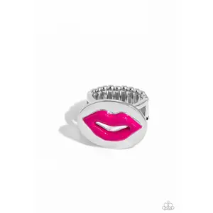 Lip Labor - Pink Lips Silver Ring - Paparazzi