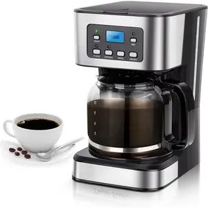 12-Cup Programmable Coffee Maker, Regular &  Brew Drip Coffee Machine for Home and Office, Glass Carafe, Pause & Serve, Auto Shut Off, Black & Stainless Steel