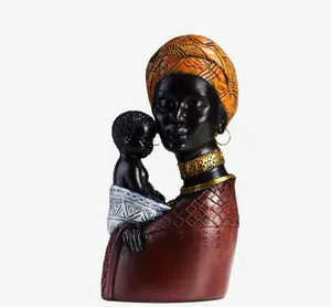 African Mother Holding Child Bust Statue - Elegant African Mother Holding Child Design