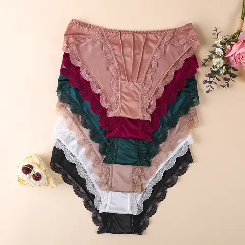 Women's Low-Waist Lace Adaptive Panties - 6pcs Multicolor Bridal Fantasy Intimates, Breathable Lightweight Stretchable Low Waist Briefs for Wedding, Breathable Lightweight Undies