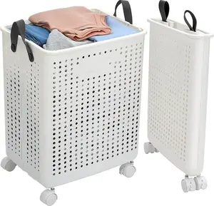 collapsible laundry baskets,laundry basket with wheels,foldable laundry basket,With wheels and handles, it is easy to move and can be folded to save space. (White, large)