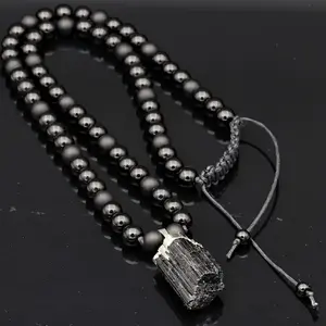 Raw Tourmaline Pendant Natural Black Onyx Gemstone Protection Stone Necklace Black Men's Necklace Gift For Him Unisex Necklace