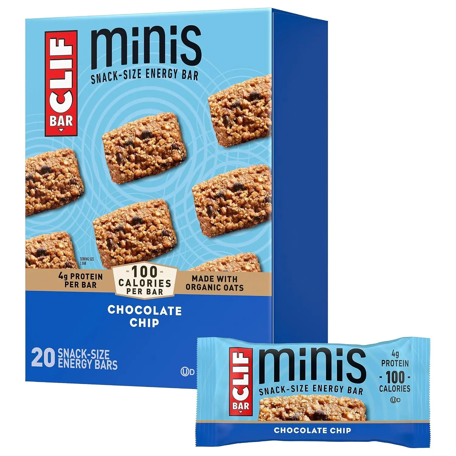 CLIF BAR Chocolate Chip Minis – Snack-Size Energy Bars, 20 Count