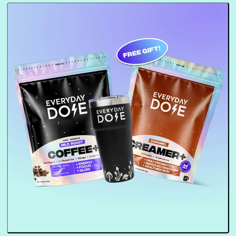 EVERYDAY DOSE 14 Serving Mild Roast Coffee+ with Caramel Creamer+ with Collagen & Probiotics & FREE Tumbler